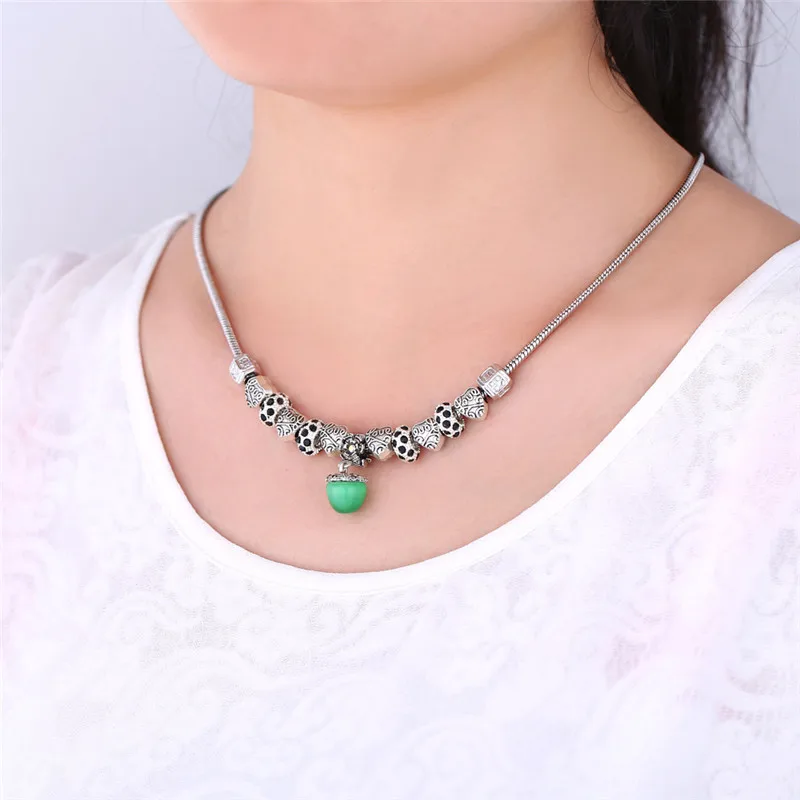 U7 Бусы На Шею Ювелирные Изделия Шармы Опал Камень Сердце Кулон Ожерелья Для