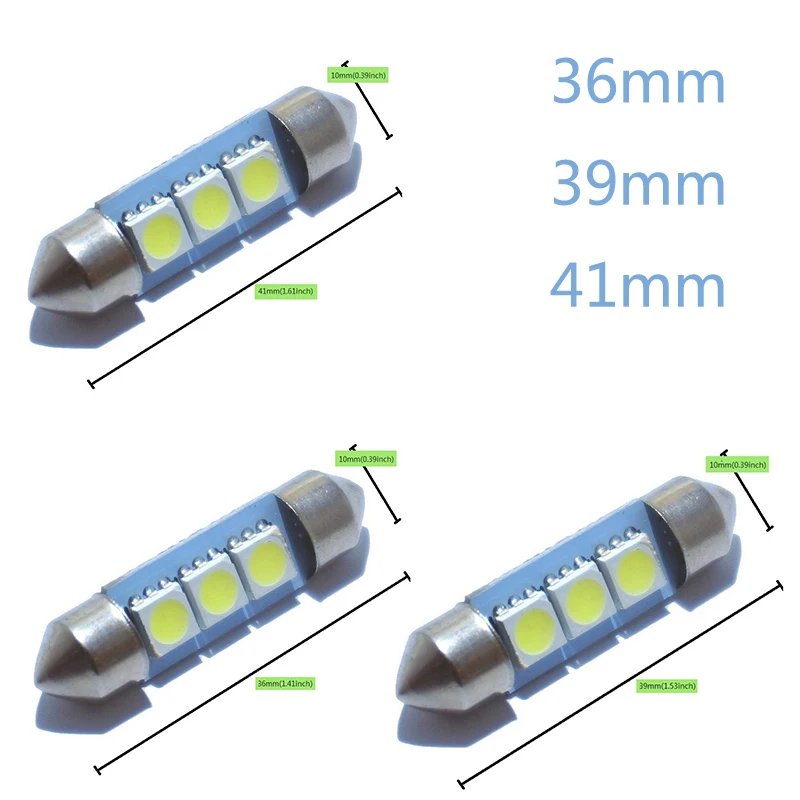 Двухконцевая лампа 36 мм 39 41 3 SMD 5050 Светодиодная белая купольная гирлянда без