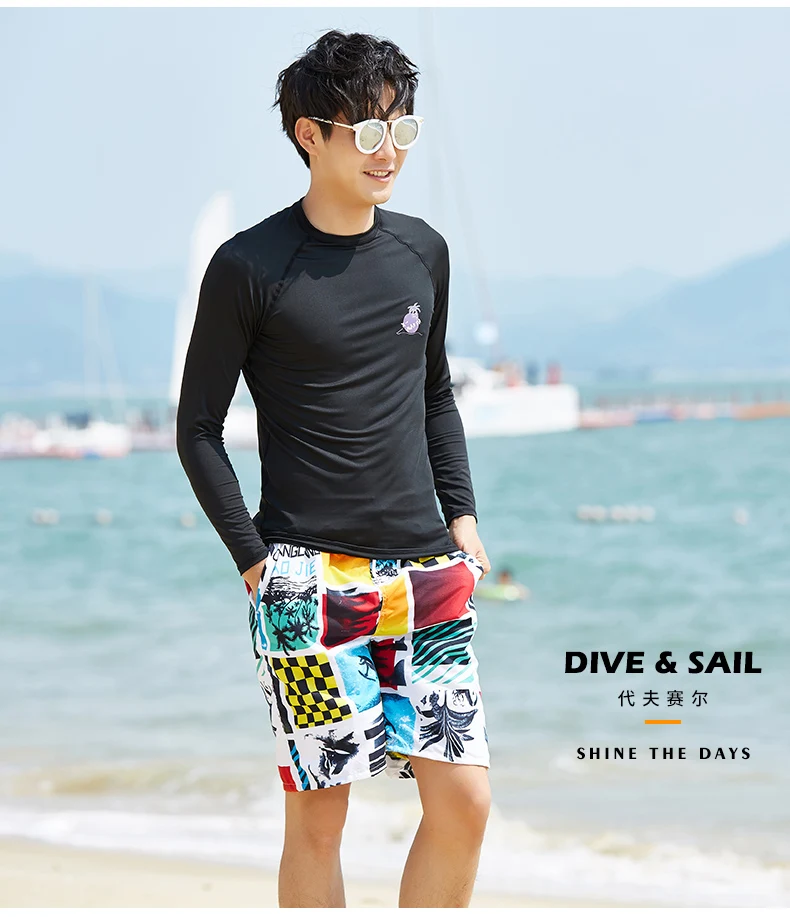 Dive& sail Мужская защита от ультрафиолета UPF 50+ Skins rhguard рубашка с длинными рукавами с чемоданы с принтами черная быстросохнущая