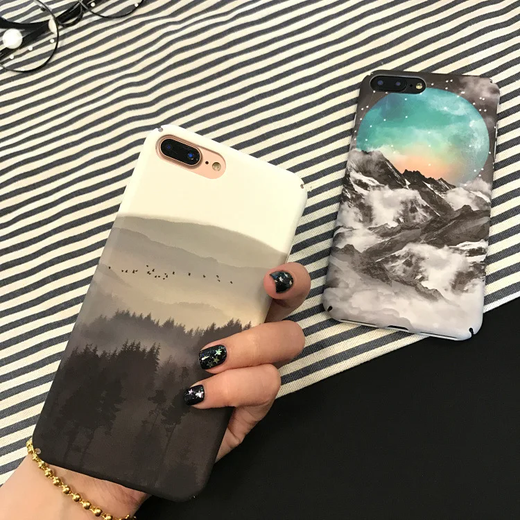 Винтажный чехол для телефона с принтом гор леса облаков iPhone 6 Puls 6s 7 8 Plus X жесткая