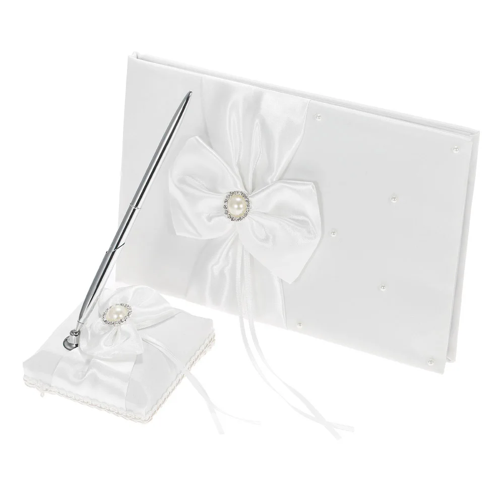 Белая атласная лента с бантиком Свадебная книга для сбора подписей гостей набор