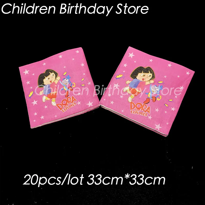 

20pcs/pack Dora the Explorer disposable napkins Dora theme birthday party decoration Dora the Explore disposable tableware