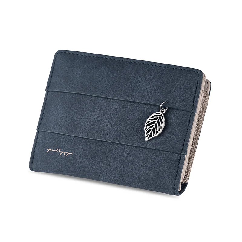 Navy Blue Small 3 размера, новинка, Женский кошелек с застежкой в виде листьев, модные короткие длинные кожаные кошельки для монет, держателей карт, для девушек, для денег, телефона, клатч, Carteras - Цвет: Navy Blue Small