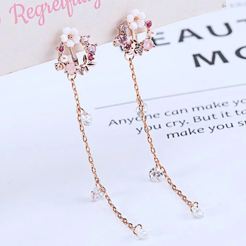 Бренд GRACE JUN корейские очаровательные цветочные серьги-клипсы с длинными