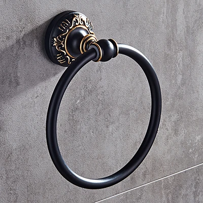 towel ring only Черное и Золотое резное алюминиевое приспособление для ванной комнаты, набор аксессуаров для ванной, Полка для полотенец, держатель для бумаги, крючок для одежды BG1001 серии - Цвет: towel ring only