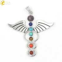 csja chakras natural stone pendant angel wings cho ku rei health amulet fashion 7 reiki yoga jewelry necklace pendants gift e015