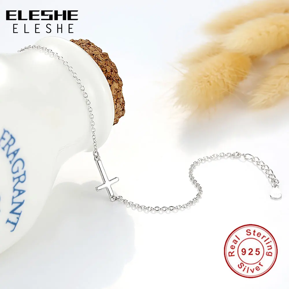 ELESHE Роскошные Faith Кристиан браслеты с крестообразной подвеской для женщин 925