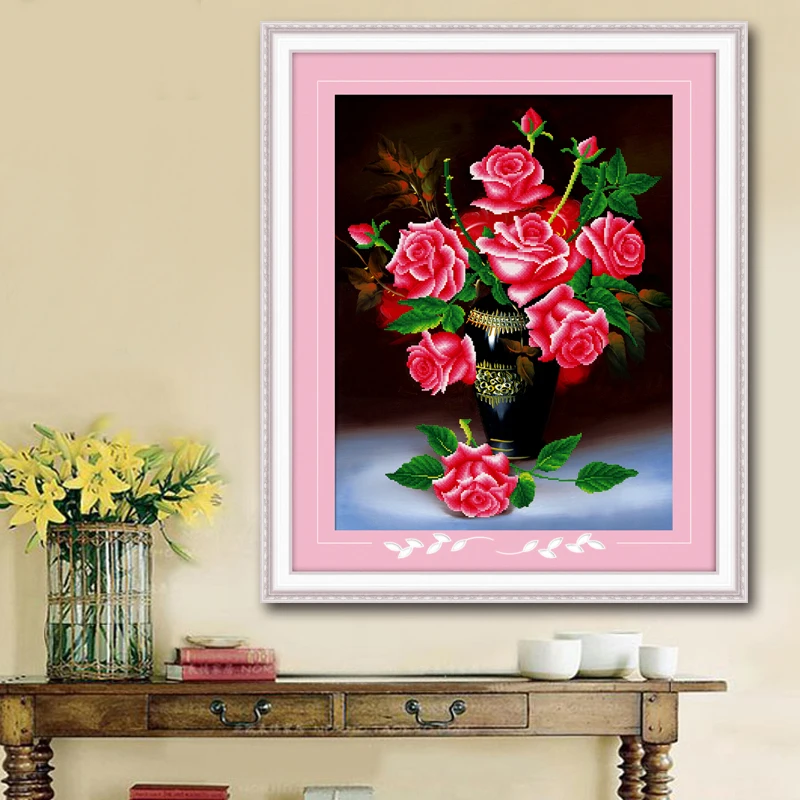 NEW 3D Diamond Painting Cross Stitch Red rose Floral Vase Needlework Embroidery Flower round Decorative 26*30cm | Дом и сад