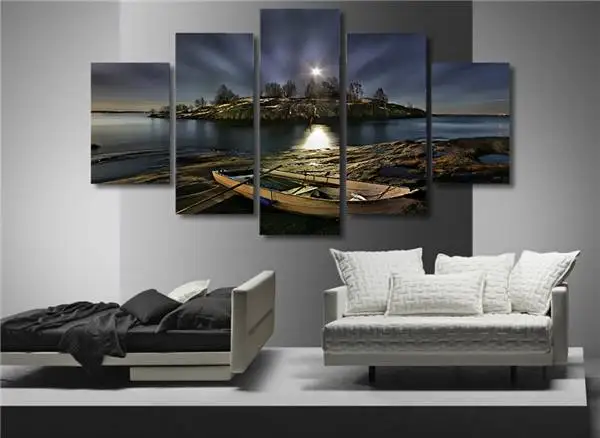Картина с Hd принтом ночная Лодка на море холсте декор для комнаты печать постер