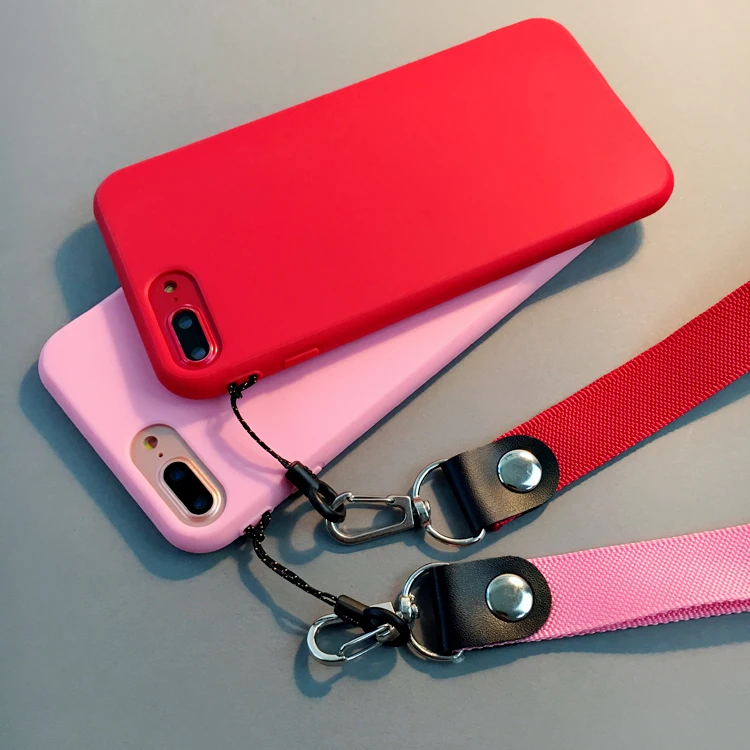 Silicone TPU phone back cover for iphone 7plus 6 6s 6plus 7 8 8plus matte plain silicone case XS MAX XR with strap |