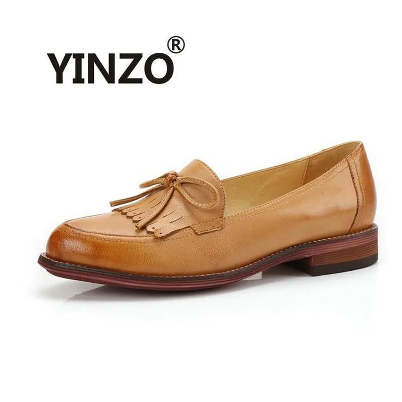 Женские винтажные Туфли-броги yinzo из 100% натуральной овечьей кожи на плоской