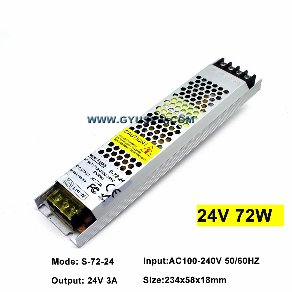 Ультратонкий светодиодный трансформатор DC24V 72 Вт 100 120 150 180 200 300 220 Драйвер адаптер