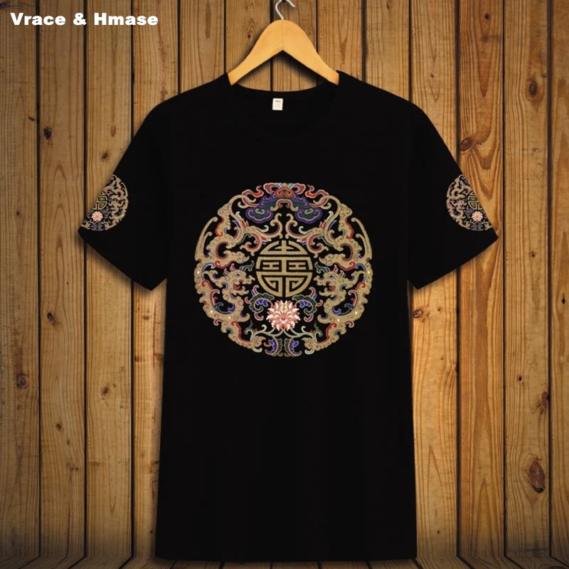 Футболка мужская с коротким рукавом модная дышащая футболка в китайском Ретро