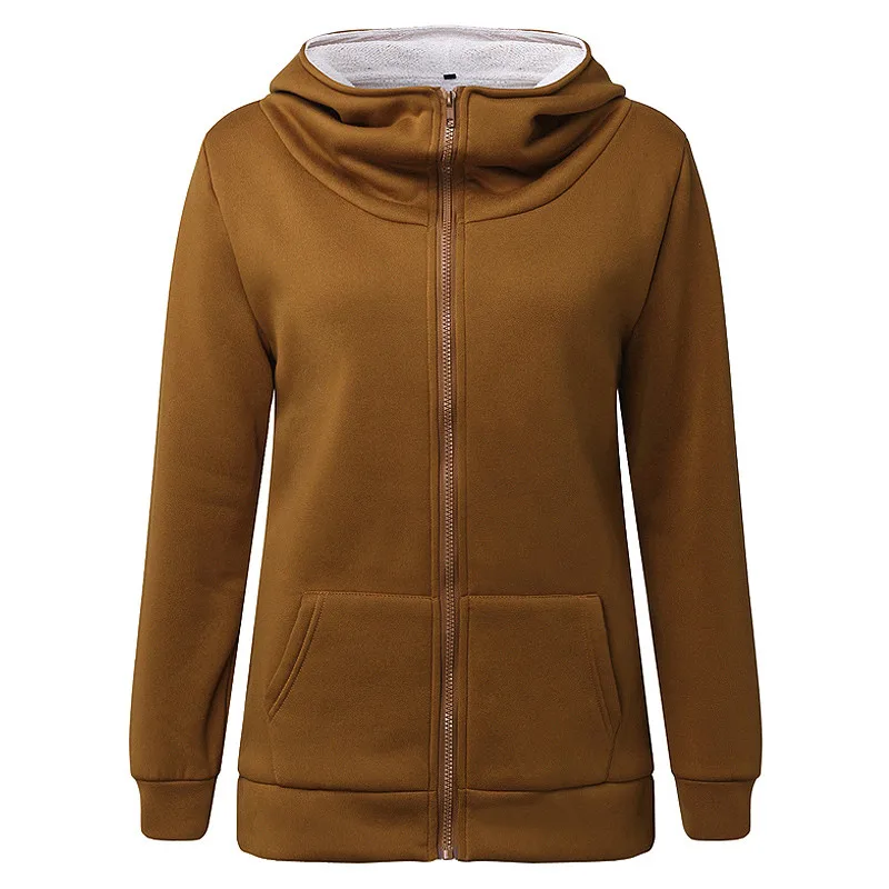 Хаки ZANZEA 4XL, зимние пальто, осень, женские длинные толстовки, свитшоты, Повседневная плотная флисовая верхняя одежда на молнии, куртка с капюшоном, плюс размер - Цвет: Хаки