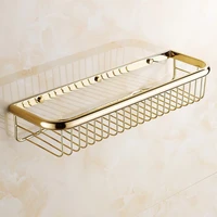 45cm gold brass bathroom shower basket storage wall mount soap sponge shower storage basket bathroom shelf shampoo holder