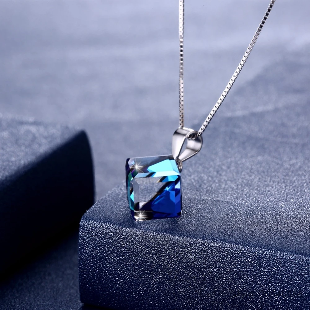 Ожерелье LEKANI из серебра 925 пробы с кристаллами Swarovski, квадратное Кристальное ожерелье с подвесками-кубиками, хорошее ювелирное изделие для женщин