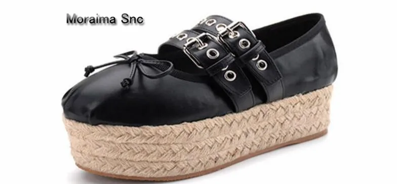

Moraima Snc Newest ballet flats buckle strap woman shoes 2018 flat platform shoes round toe butterfly-knot flat casual shoes