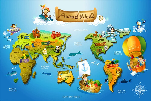 Пользовательские papel де parede infantil 3 d мультфильм карта фрески для мальчиков и