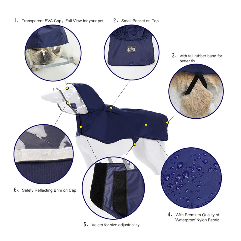 Дождевик для крупных собак водонепроницаемая одежда с чехлом светильник плащ