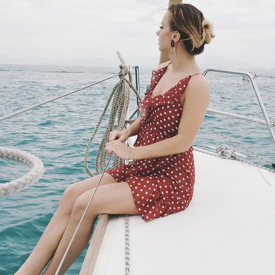 2019 Summer Sexy Deep V-Neck Polka Dot Chiffon Dress Ruffled Irregular Short Mini Dresses Women'S Clothing Beach | Женская одежда