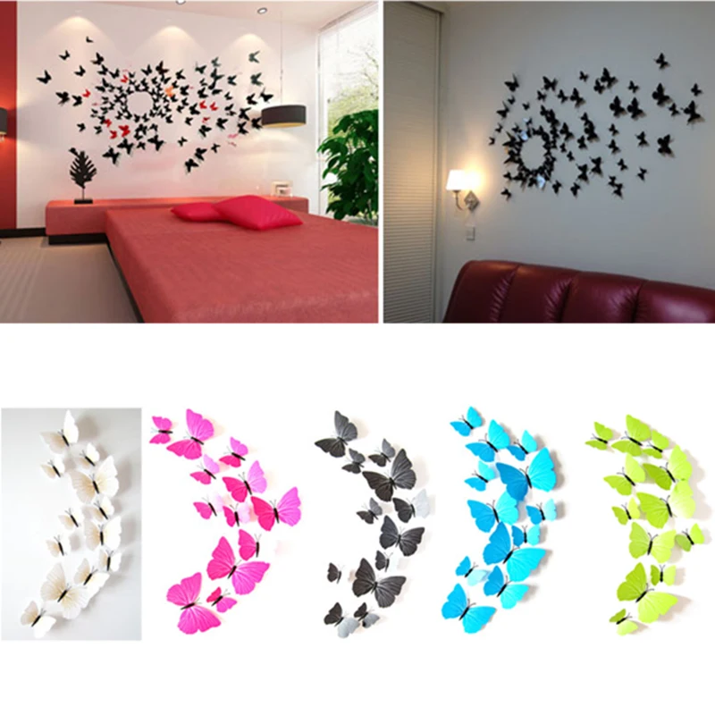 Настенные Стикеры 12 шт. настенные декоративные наклейки для дома 3D бабочки