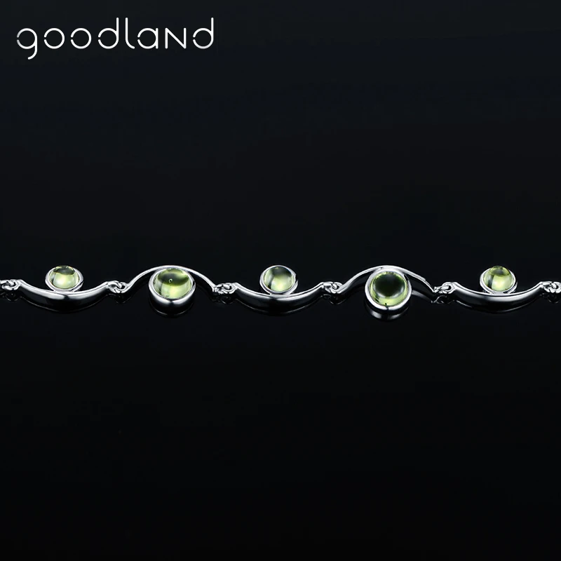 Goodland настоящий натуральный перидот браслет для женщин S925 серебро ручная цепочка