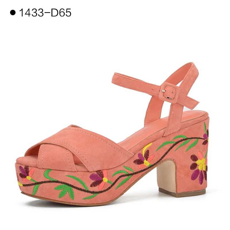 1433-D65 Pink Donna-in/распродажа; летние женские босоножки на танкетке; обувь с открытым носком; женские босоножки из натуральной кожи на высоком каблуке - Цвет: 1433-D65 Pink