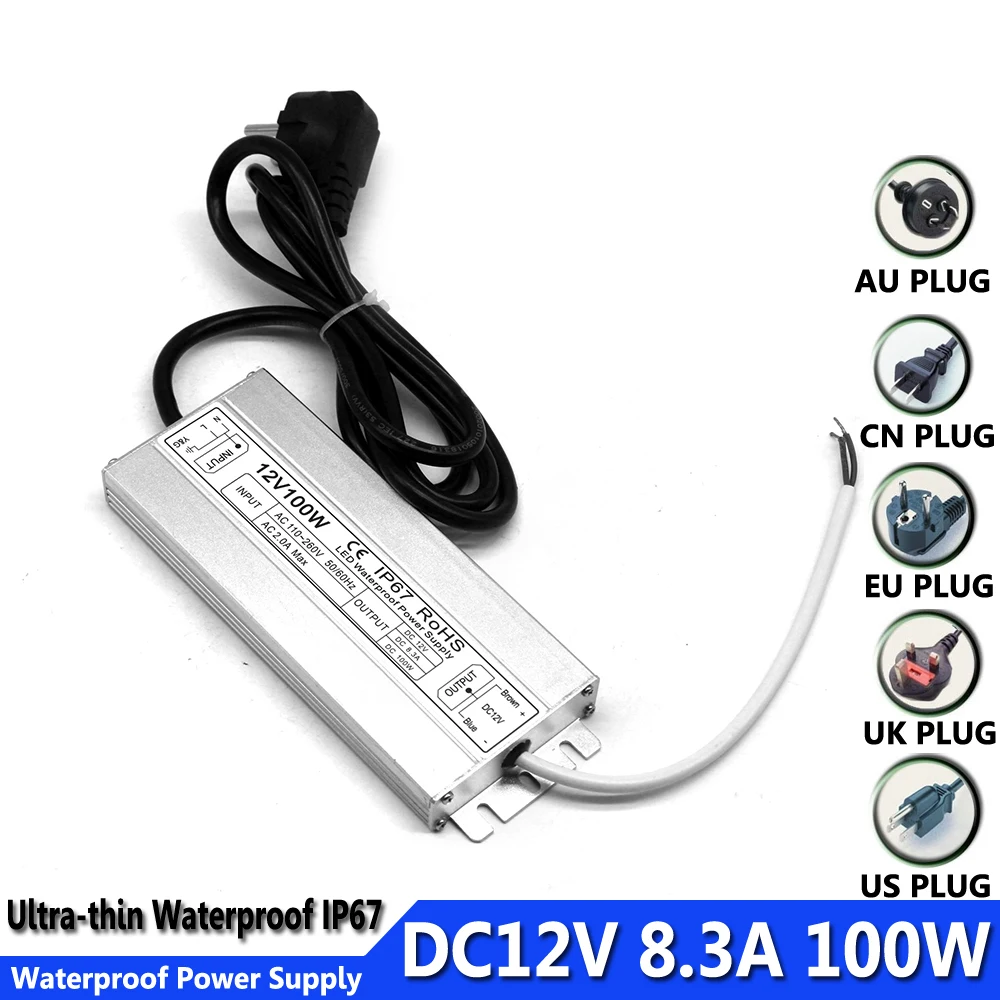 Водонепроницаемый IP67 Импульсный источник питания DC12V 60 Вт 100 120 150 трансформаторы
