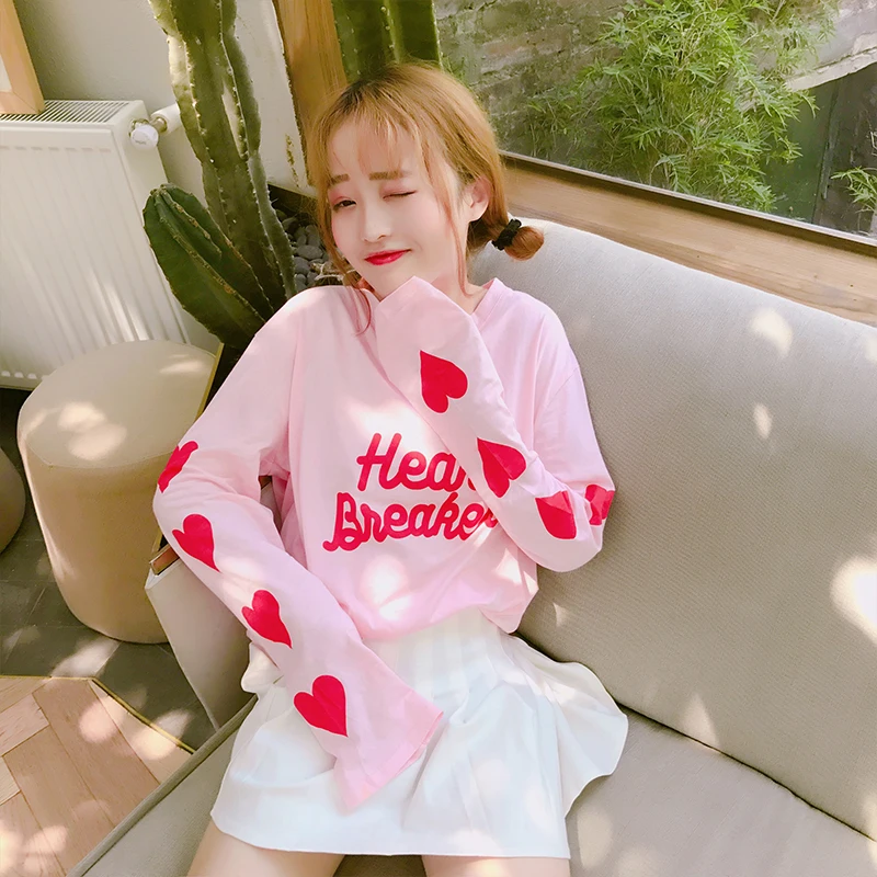 Для женщин Толстовка Япония Harajuku Дамы Винтаж забота девушка розовый колледж
