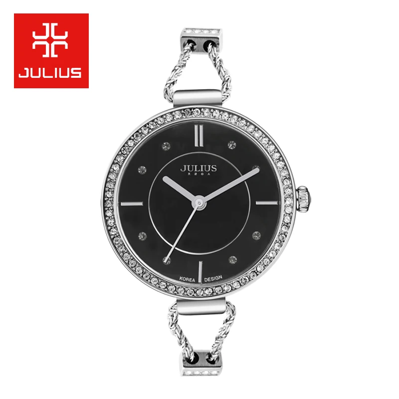 Распродажа! Короткие в цвете Япония кварцевые Mov't мужские часы Julius Royal Crown женские часы модные часы натуральная кожа нержавеющая сталь - Цвет: Woman 30mm Black