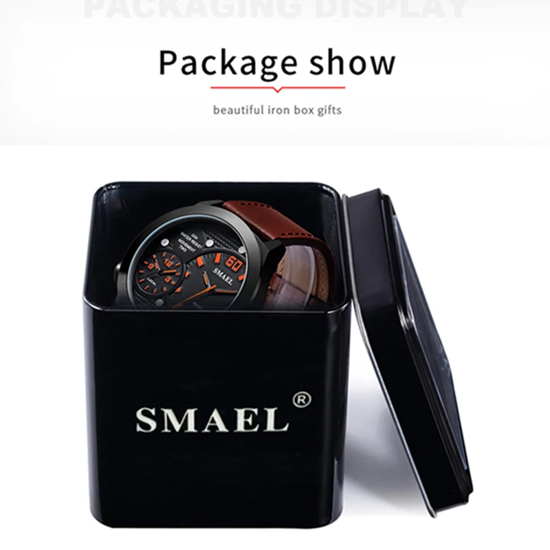 SMAEL бренд два времени установка кварцевые мужские часы кожаные