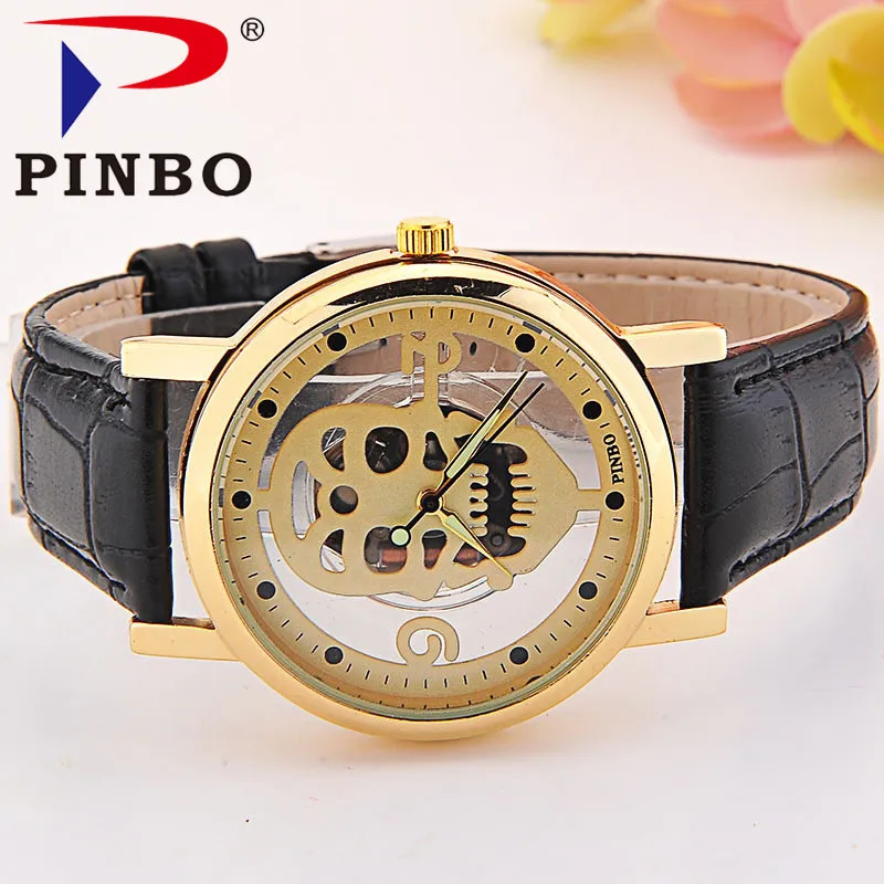 New Brand Men Watches Skull Imitation Skeleton Watch Faux Leather Analog Quartz Fashion Causal Mens Clock reloj de hombre | Наручные часы