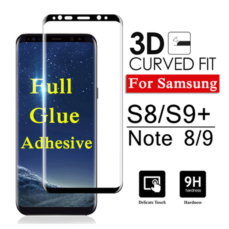 10 шт./лот клейкий для samsung s8 s9 plus полное клеевое закаленное стекло note 8 9 galax note8 3D
