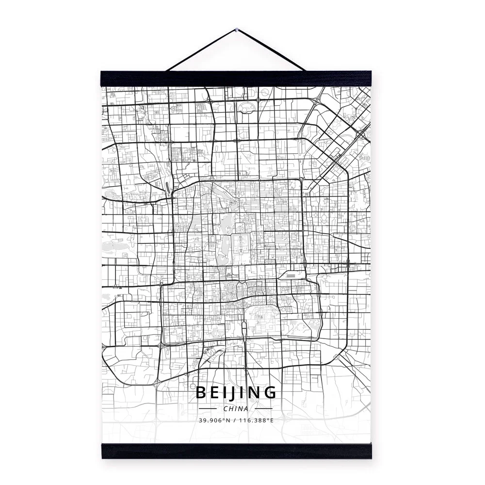 Beijing China City Map Wooden Framed Canvas Painting Home Decor Wall Art Print Pictures Poster Hanger | Дом и сад
