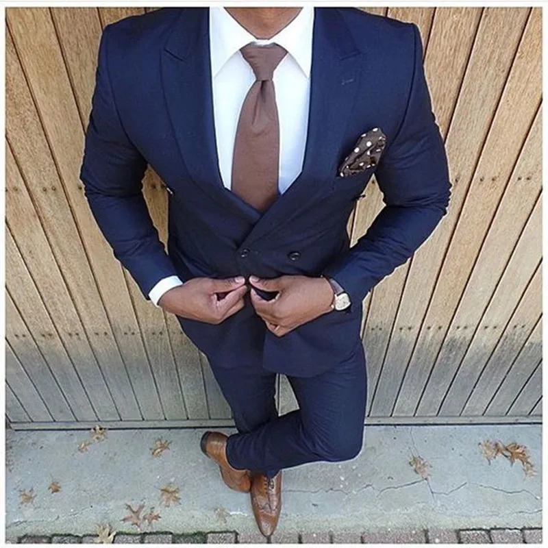 

New Fashion Dark Blue Wedding Suits 2 Pieces Mens Suits Slim Fit Groom Tuxedos Cheap Groomsman Suits Customized Business Suit