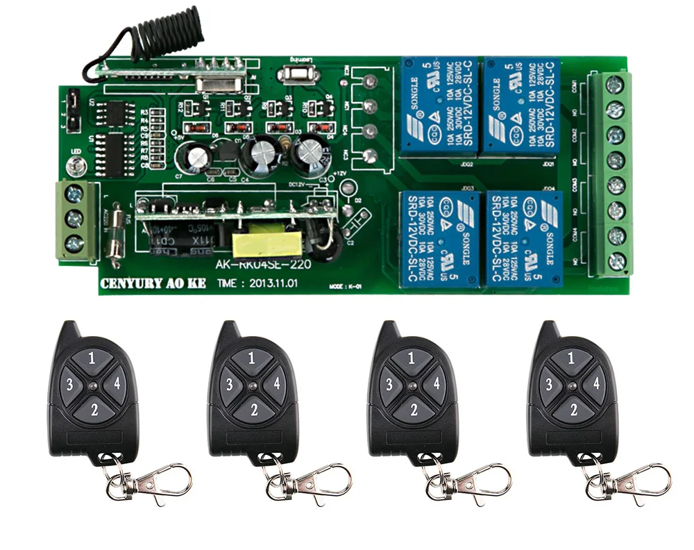 

AC85v~250V 110V 220V 230V 4CH RF Wireless Remote Control Relay Switch Security System Garage Doors Electric Doors