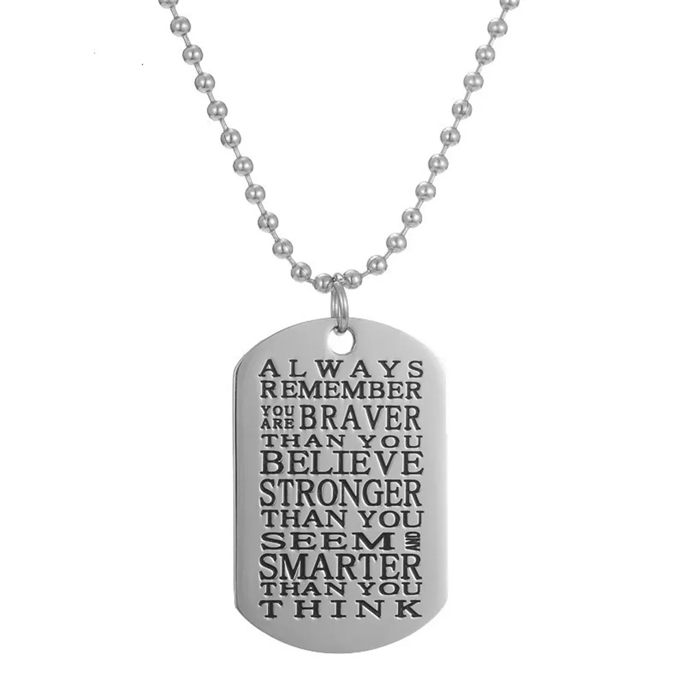 

Ожерелье с подвеской из нержавеющей стали «You Are Braver Than You Believe», вдохновляющая цитата, бирка с собакой, ювелирные изделия, подарки для женщин ...