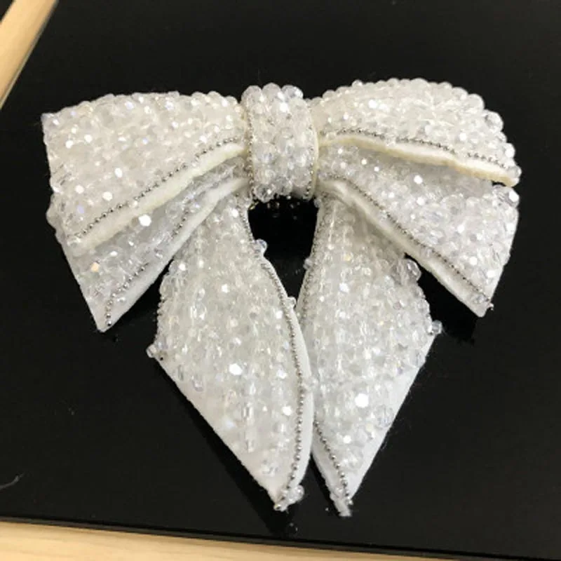 2 шт./лот черные белые серые нашивки со стразами в форме банта с 3D бусинами