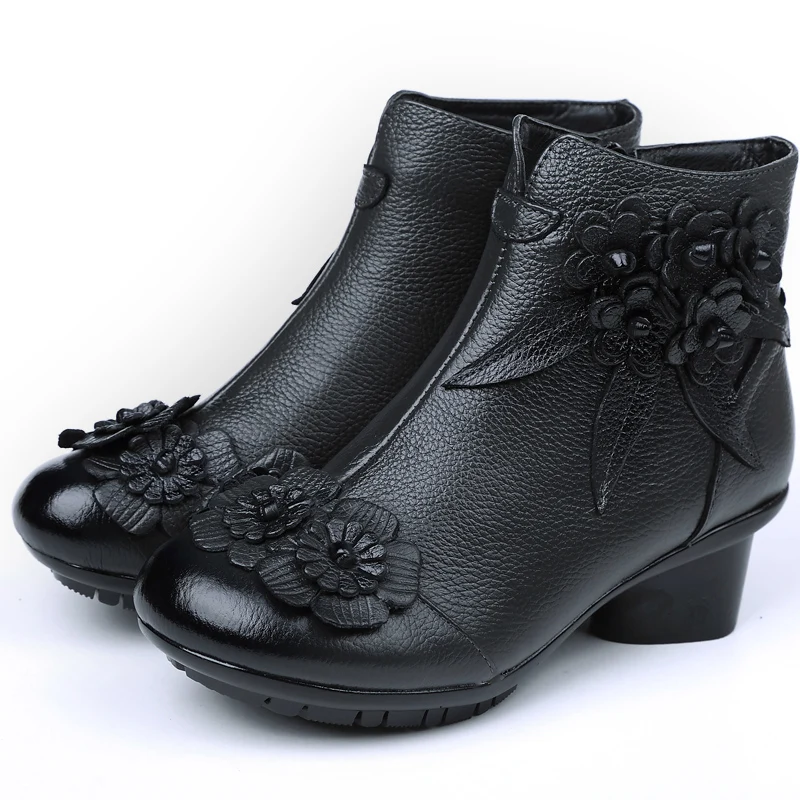 Женские ботинки из натуральной кожи на толстом каблуке | Обувь