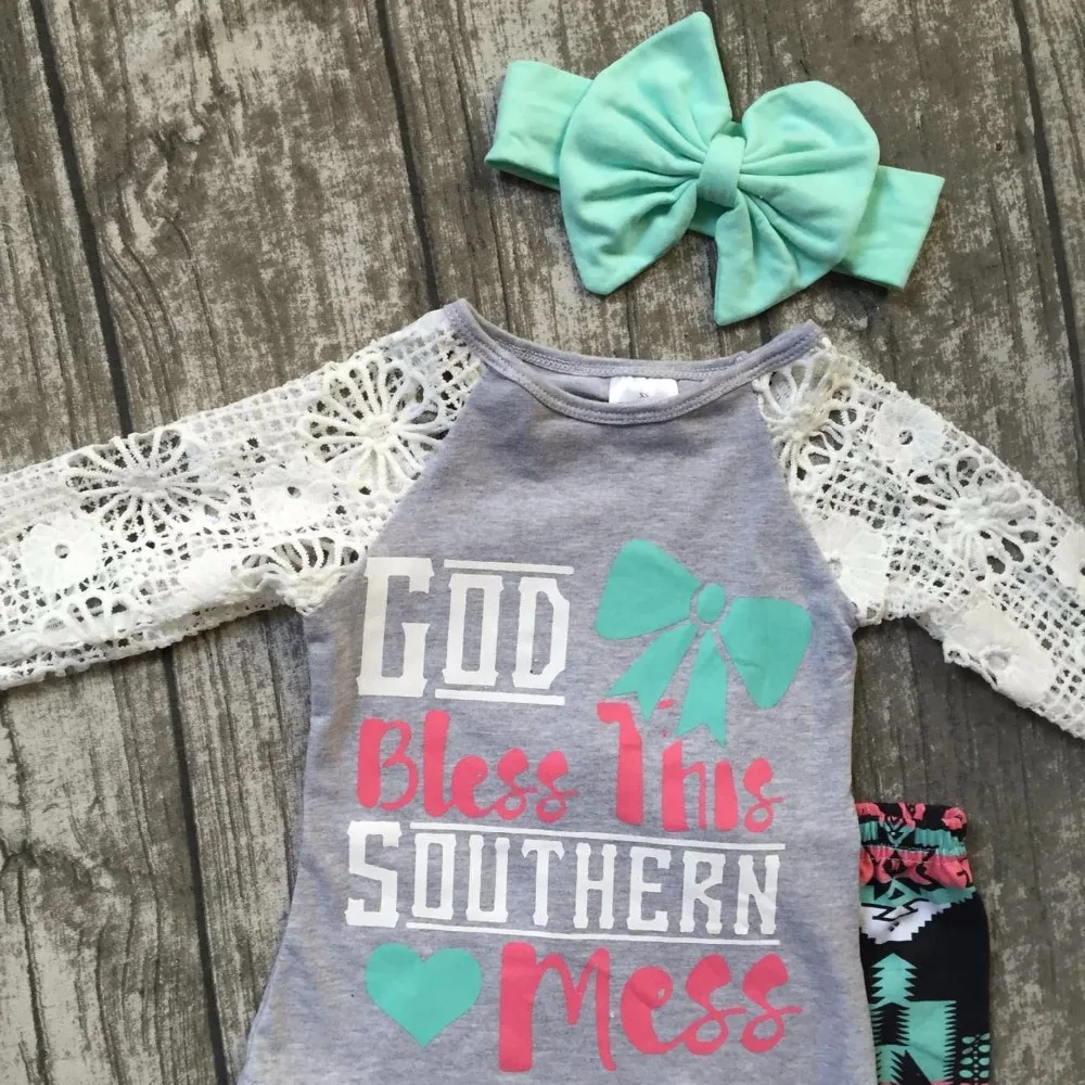 Осень/Зима &quotGod Bless этот Южный беспорядок&quot Ацтек штаны для маленьких девочек