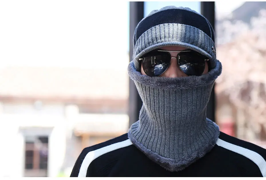 Зимние Шапки для Для мужчин Skullies шапочки женский Gorras плюс бархат Для женщин шарф Кепки комплект Балаклава маска Gorras капот мужской вязаный шляпа