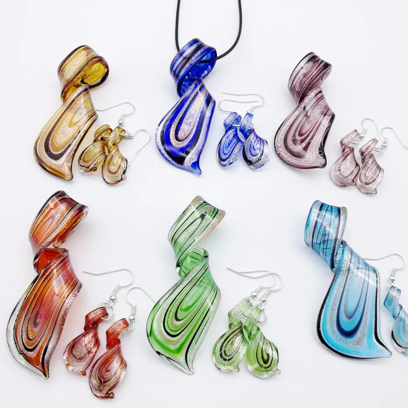 

6 Sets Twist Mix Colors Murano Lampwork Glass Necklace Earring Fashion Jewelry