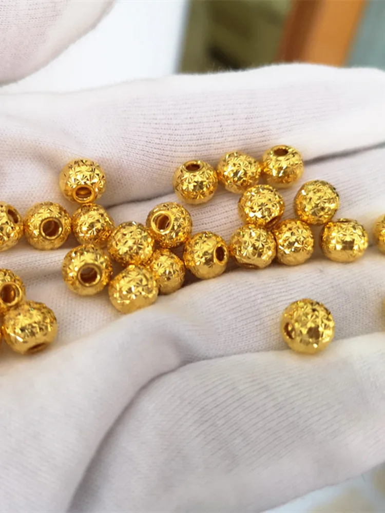 Чистое твердое 24K желтое золото бусины 999 Золото резные 8 мм круглые | Украшения и