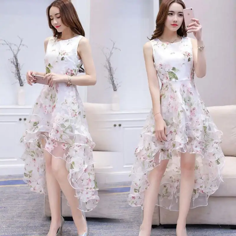Pink Yfashion Women Organza Sleeveless Tight Waist Irregular Dress for Bridesmaid Wear Beautiful Summer Girl Leisure Dress Natural - Цвет: Pink