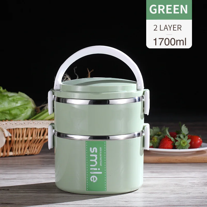 Green 2 Layer Термо-Ланч-бокс из нержавеющей стали, контейнеры с микроволновым контейнером, японский Ланч-бокс Bento для детей, контейнеры для фруктов и еды - Цвет: Green 2 Layer
