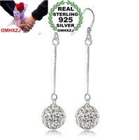 omhxzj wholesale fashion jewelry princess long style tassel bohemia ol drop drill ball 925 sterling silver earrings ys46