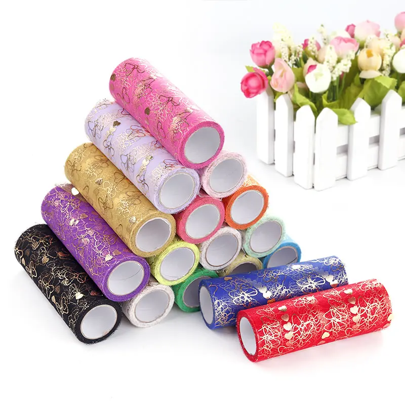 

15cm*9.1m Glitter Butterfly Heart Tulle Roll Bridal Wedding Shower Fabric Spool Tutu Skirt Baby Shower Party Birthday Decoration