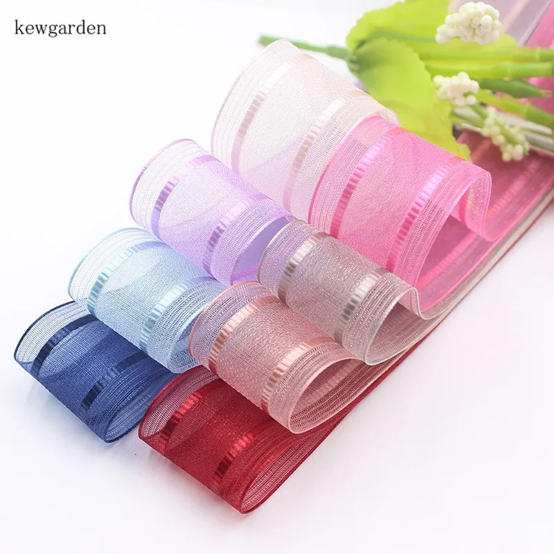 Kewgarden 25mm 1&quot Double Line Yarn Chiffon Ribbons Handmade Tape DIY Bowknot Accessories Stripe Riband 12m/lot | Дом и сад