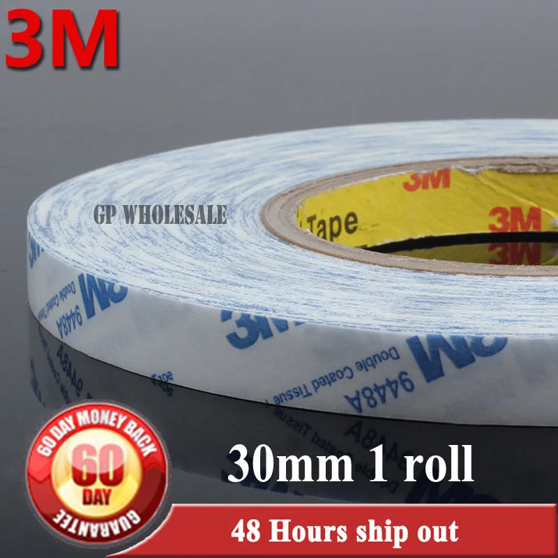 

1x 30mm*50M 3M 9448 9448A 3M9448 White double Sided Stircky Tape for Electrical Components, Nameplate, Rubber Strip, LED #FC17