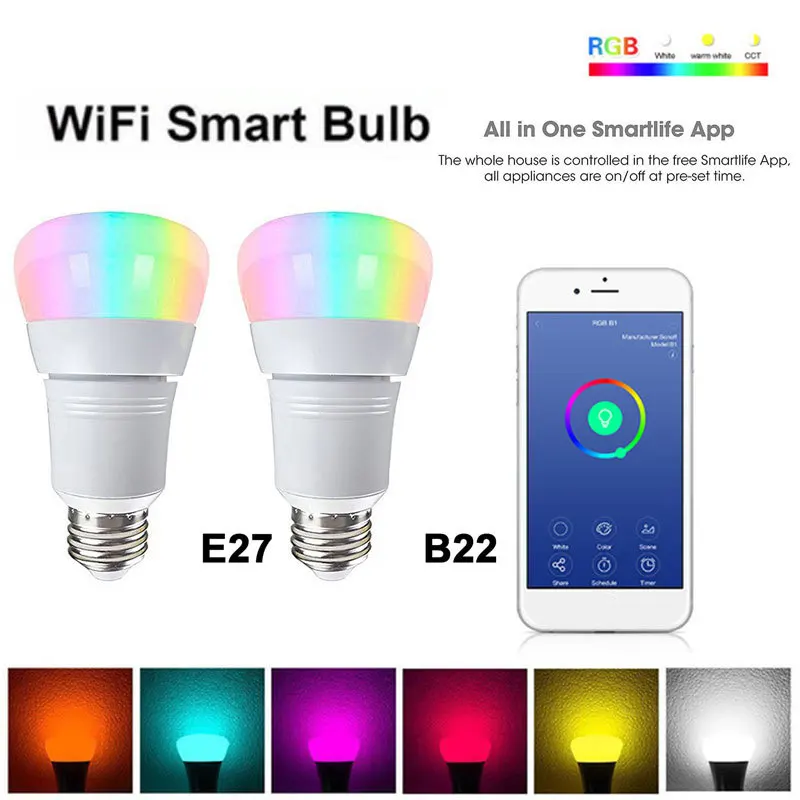 Vintagelll Smart WIFI Light Bulbs APP Remote Control 11W LED Color Changing Bulb For Amazon/Alexa/Google Home | Развивающие игрушки